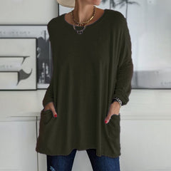 ð¥HOT SALE-49% OFF-Round Neck Long Sleeve Pocket Solid T-Shirt