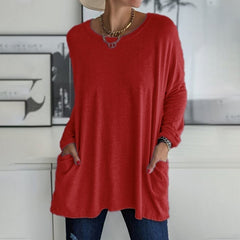ð¥HOT SALE-49% OFF-Round Neck Long Sleeve Pocket Solid T-Shirt