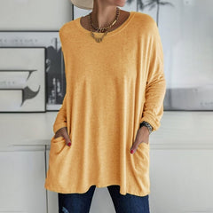 ð¥HOT SALE-49% OFF-Round Neck Long Sleeve Pocket Solid T-Shirt