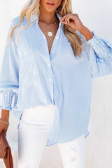 Mid-length Shirt With Striped Lapel and Oversized Drawdown Sleeves