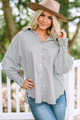 Mid-length Shirt With Striped Lapel and Oversized Drawdown Sleeves