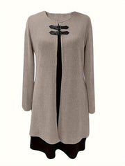 Contrast Ribbed Round Neck Long Sleeve Dress