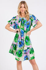 Ces Femme Floral Ruffled Short Sleeve Dress