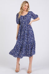 Ces Femme Floral Square Neck Puff Sleeve Midi Dress