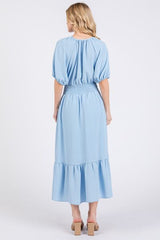 Ces Femme Smocked Elastic Waist Tie Neck Puff Sleeve Dress