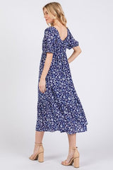 Ces Femme Floral Square Neck Puff Sleeve Midi Dress